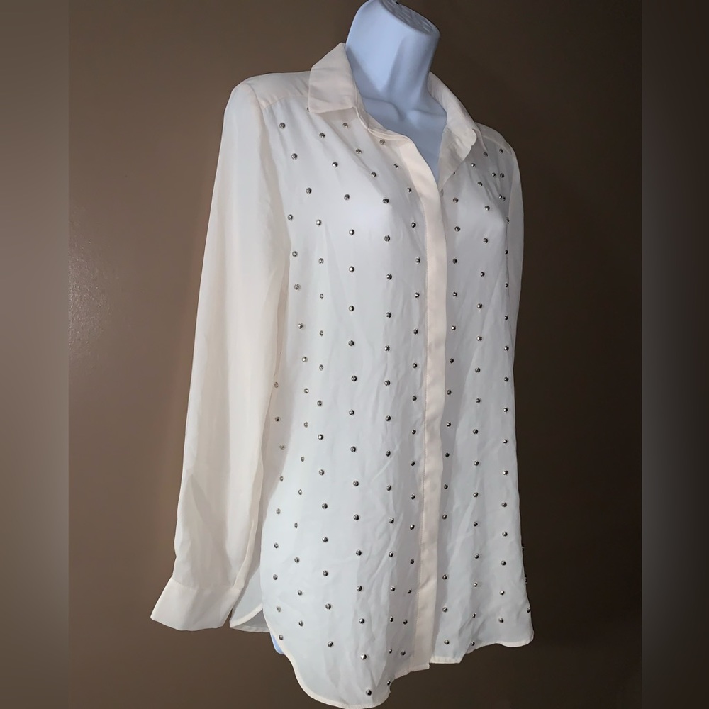 H&M white studded button up blouse size medium M top